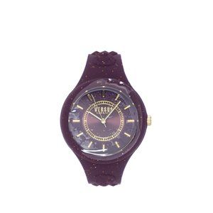NWT Versus Versace Glitter Silicone Watch 50MM Stainless Steel Purple Gold *new*